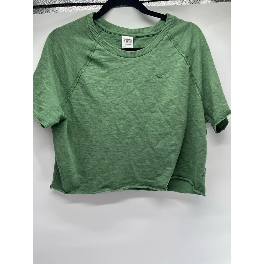 Victoria's Secret PINK Summer Lounge Cotton Short Sleeve Cropped Tee Large Green